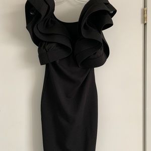 Black Low Back Dress with Puff Sleeves